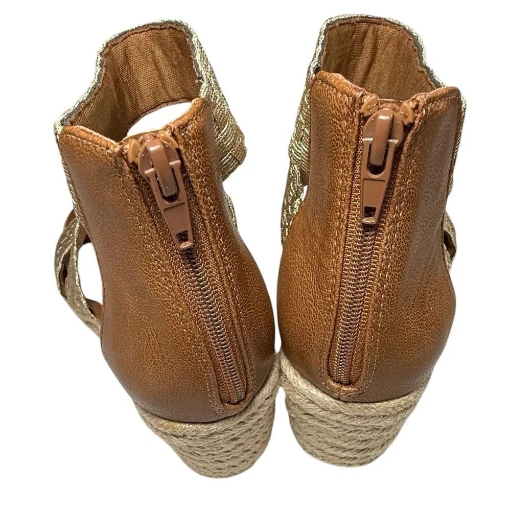 Impo Nalani Memory Foam Monochrome Vegan Brown & Tan Wedge Sandals Size 6.5